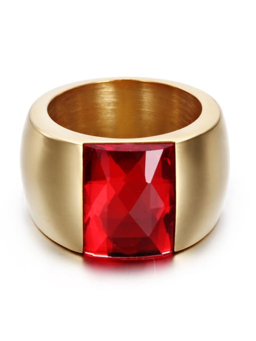 Red 7 yards Titanium With 18k Gold Plated Fashion Square Party Multistone Rings