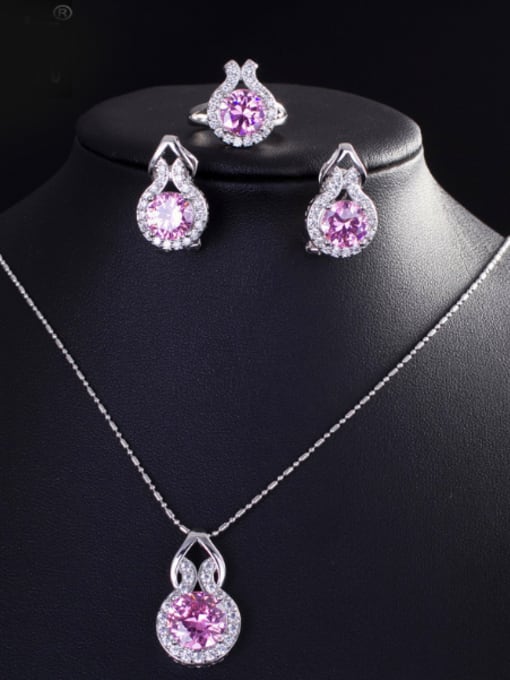 PINK Ring 6 Yards Simple Fashion Three Luxurious Zircon Jewelry Set