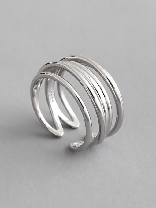 DAKA 925 Sterling Silver With Platinum Plated Simplistic Geometric Free Size Midi Rings 2