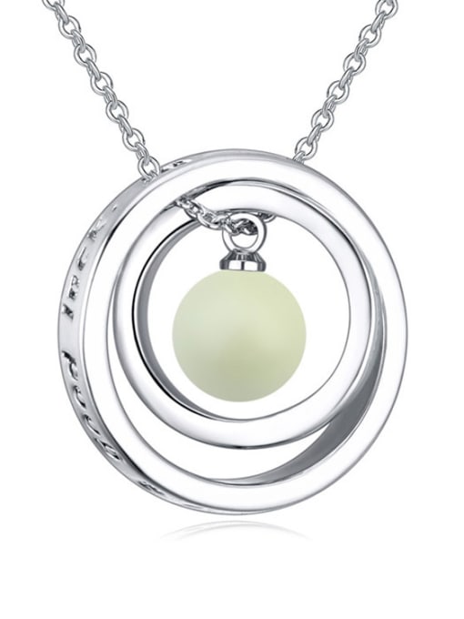 green Fashion Imitation Pearl Double Ring Pendant Alloy Necklace