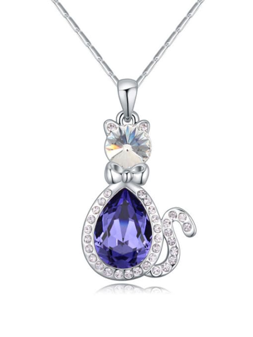 purple Fashion Kitten austrian Crystals Pendant Alloy Necklace
