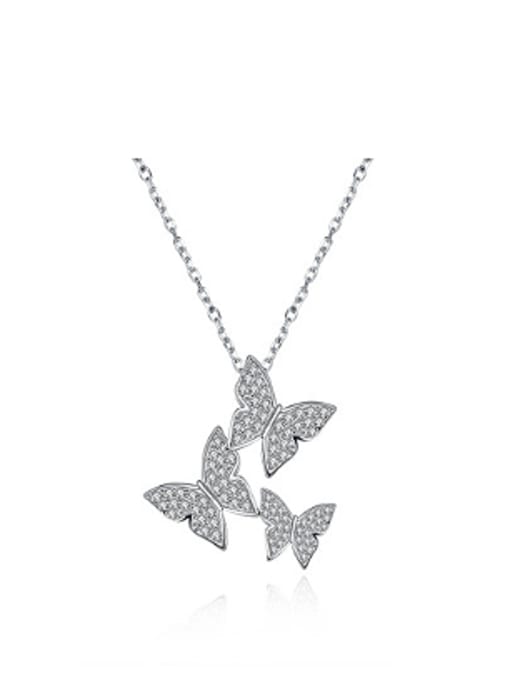 OUXI Fashion Zircon Butterflies Silver Necklace 0