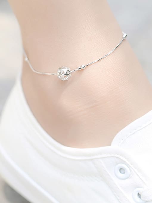 Peng Yuan Simple Hollow Bead Silver Anklet 2