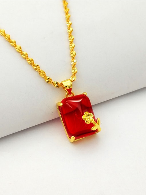Neayou Elegant Red Square Stone Shaped Necklace 0