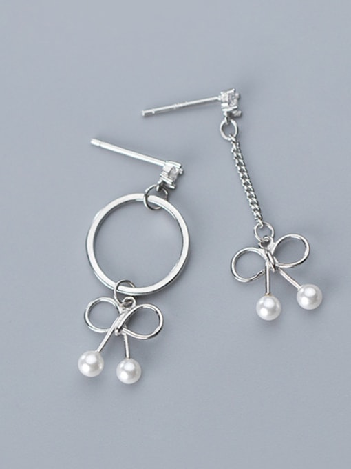 Rosh 925 Sterling Silver With Artificial Pearl  Personality Bowknot Drop Earrings 1