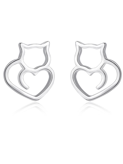 CCUI 925 Sterling Silver With Silver Plated Simplistic Heart Stud Earrings 0