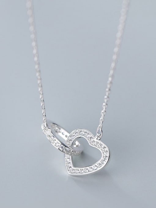 Rosh 925 Sterling Silver With Platinum Plated Simplistic Heart Necklaces 2