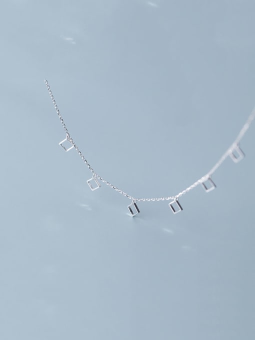 Rosh 925 Sterling Silver With Platinum Plated Simplistic Square Necklaces