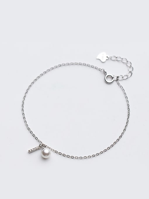 white All-match Adjustable Geometric Shaped Pearl Silver Bracelet