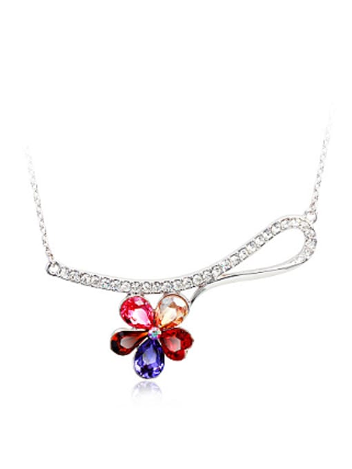 OUXI Fashion Flower Austria Crystal Rhinestones Necklace