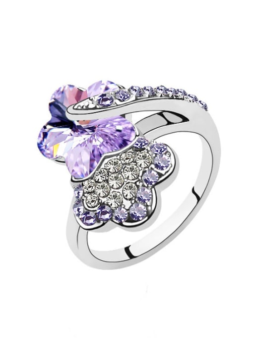 QIANZI Fashion Shiny austrian Crystals Flowery Alloy Ring 4