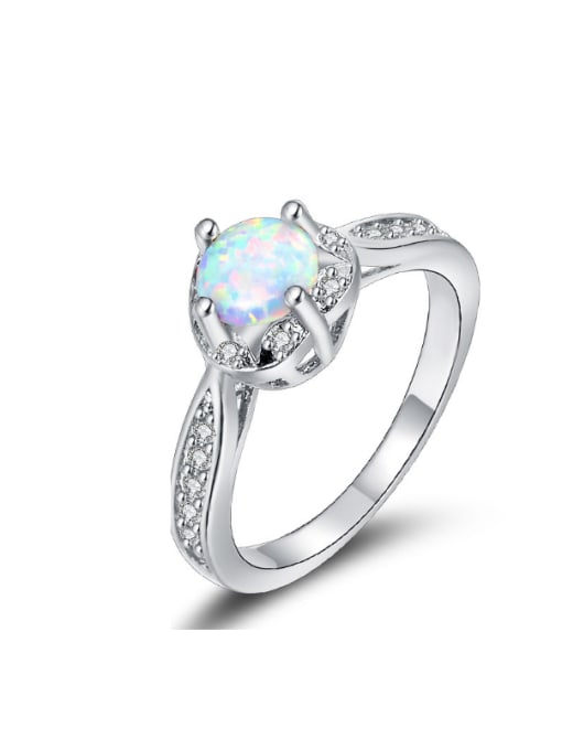 White Simple Style Round Opal White Gold Plated Women Ring