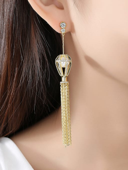 BLING SU Copper With Gold Plated Trendy Chain Tassels  Earrings 1