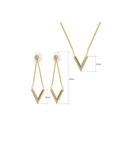 Mo Hai Copper With  Cubic Zirconia  Simplistic V-shaped Earrings And Necklaces 2 Piece Jewelry Set 4