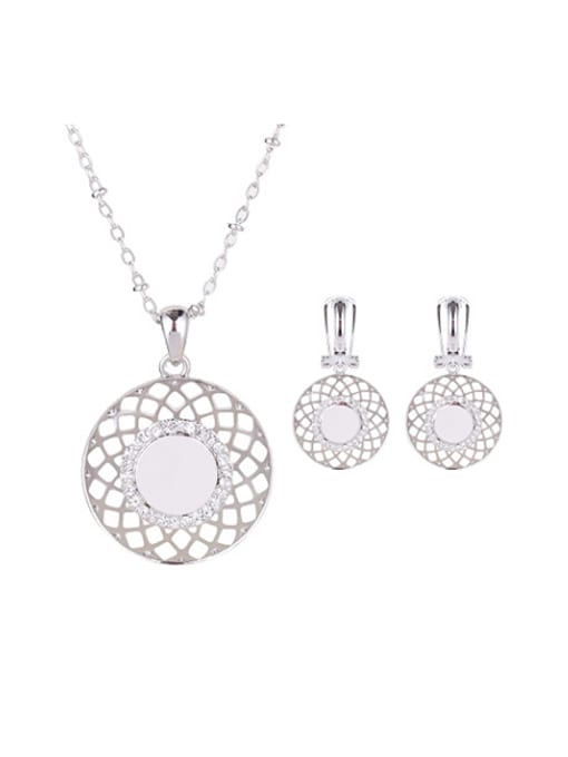 BESTIE Alloy White Gold Plated Fashion Rhinestones Hollow Round-shaped Two Pieces Jewelry Set 0