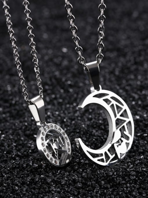 Open Sky Personalized Hollow Moon Sun Titanium Lovers Necklace 3