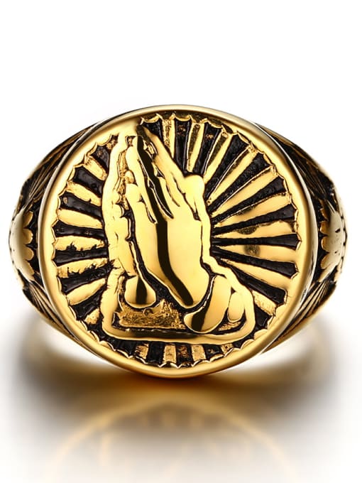 CONG Personality Gold Plated High Polished Palm Titanium Ring 2