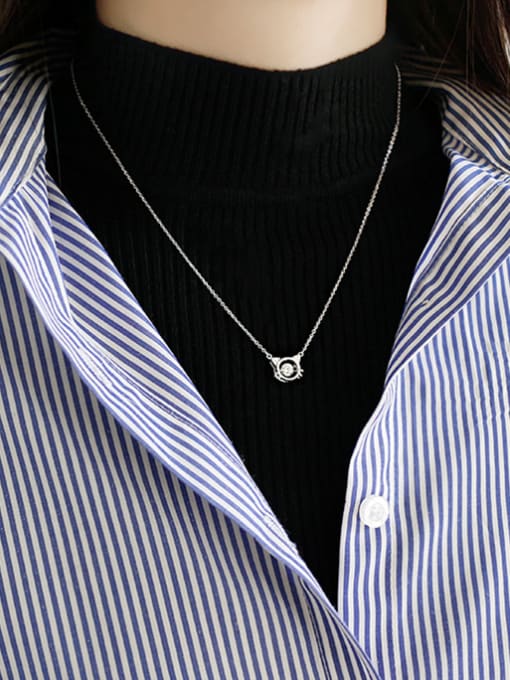 DAKA Fashion Cubic Zircon-studded Kittten Pendant Silver Necklace 1