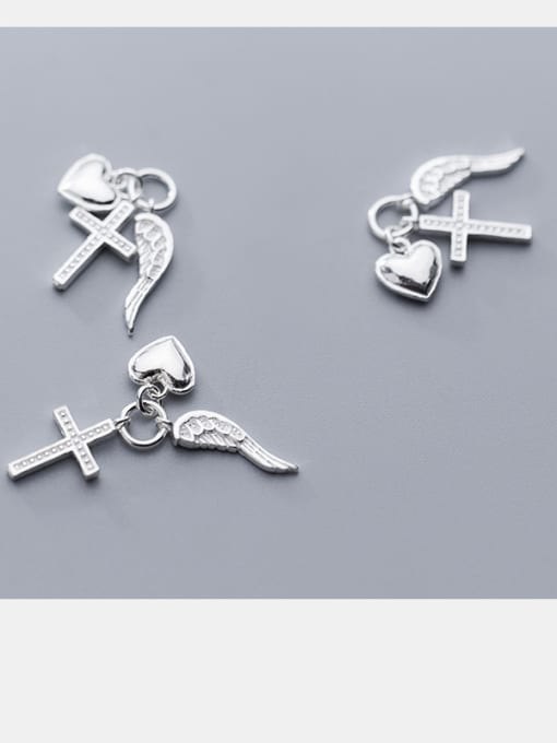 FAN 925 Sterling Silver With Silver Plated Personality Cross heart Charms 1