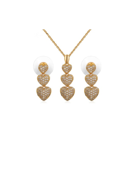 Mo Hai Copper With Cubic Zirconia Delicate Heart  Earrings And Necklaces 2 Piece Jewelry Set 2