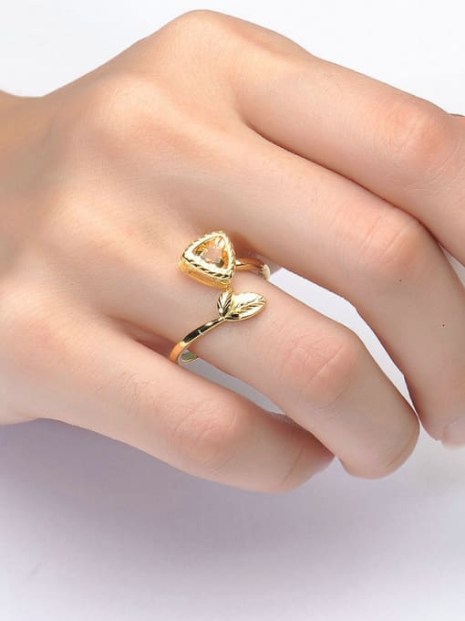 ZK Leaf and Rectangle Shaped Women Opening Ring 2