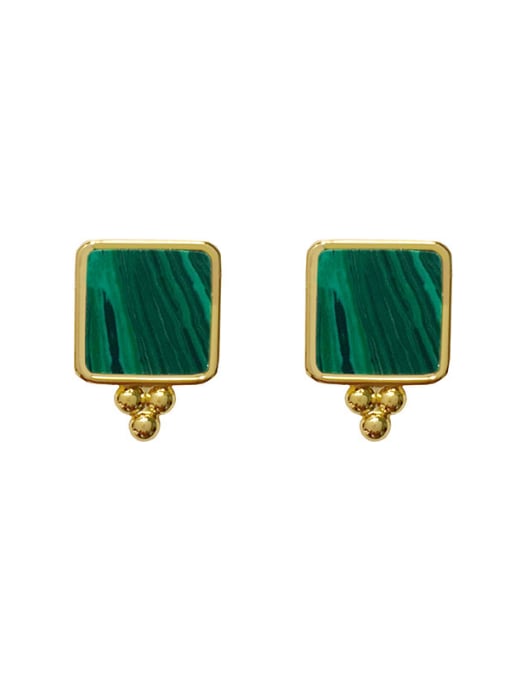 My Model Copper With Gold Plated Simplistic Malachite Square Stud Earrings 2