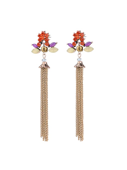 Gujin Bohemia style Long Tassels Mosaic Crystals Alloy Drop Earrings 0