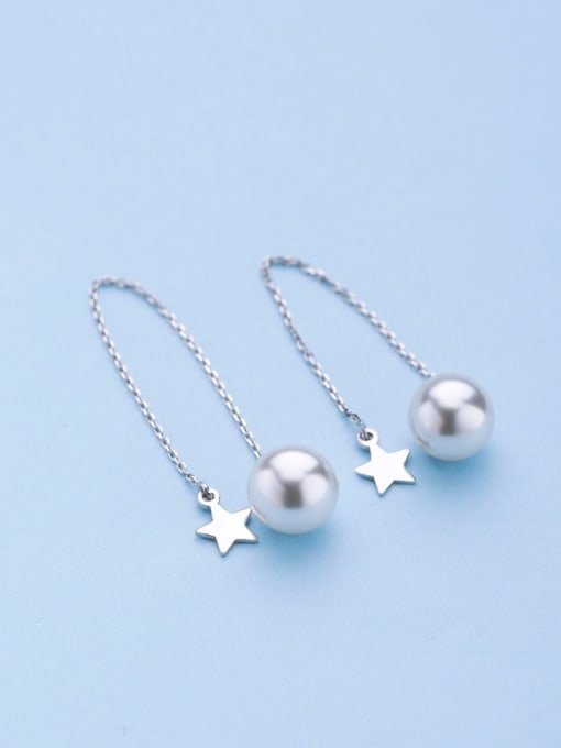 One Silver Temperament Star Shaped Pearl Line Earrings 0