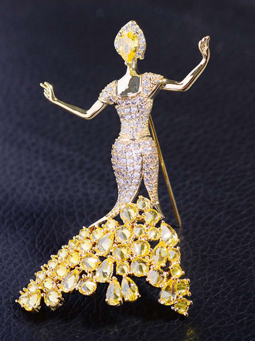 yellow Copper With Cubic Zirconia Cute Dancer Brooches