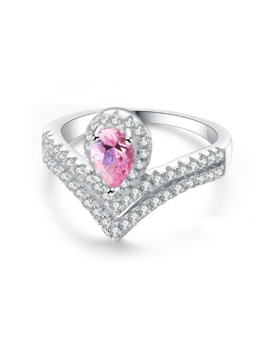 ZK V-shape Pink White Zircons Creative Ring 0