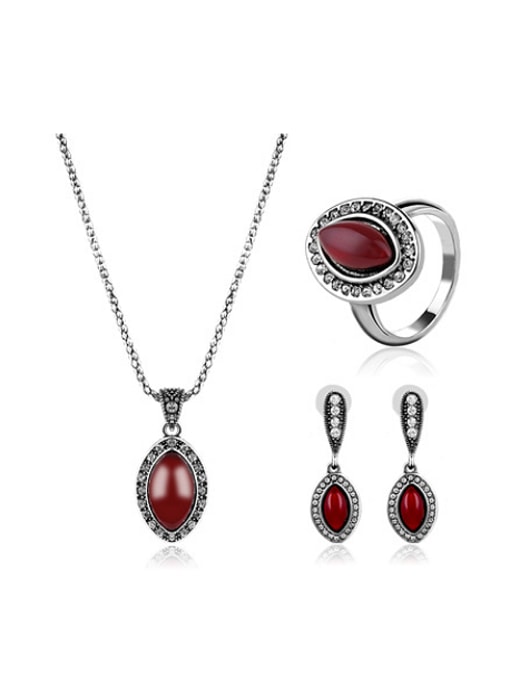 BESTIE 2018 Alloy Antique Silver Plated Vintage style Artificial Stones Oval-shaped Three Pieces Jewelry Set 0