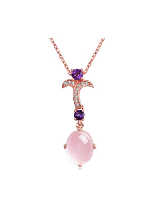 ZK Egg-shape Natural Pink Crystal Women Pendant 0