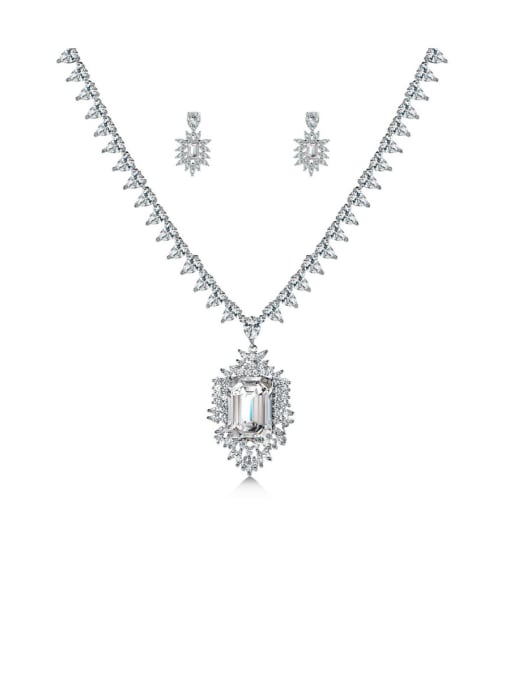 Platinum  white Copper With Platinum Plated Simplistic Geometric  Pendant 2 Piece Jewelry Set