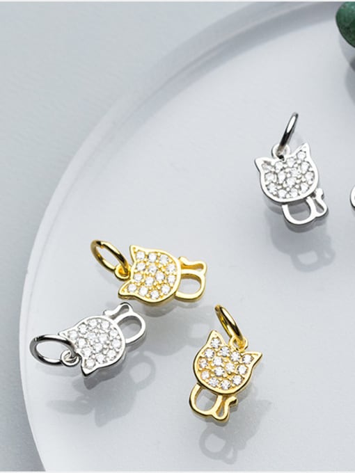 FAN 925 Sterling Silver With 18k Gold Plated Cute Cat Charms 2