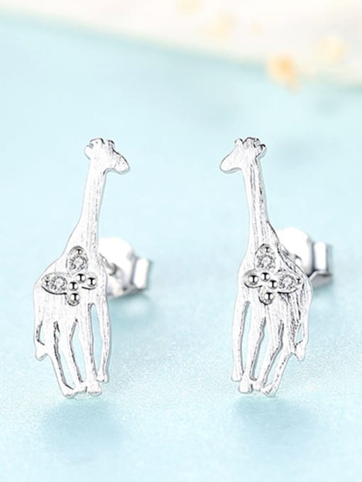 sliver 925 Sterling Silver With Cubic Zirconia Cute Animal giraffe Stud Earrings