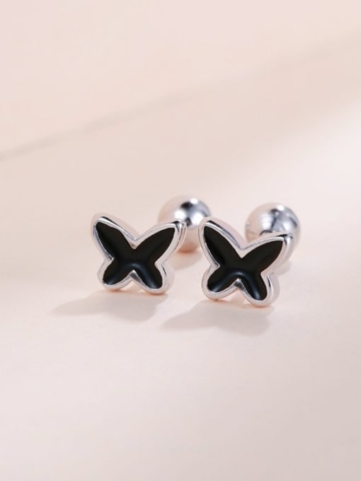 One Silver Charming Black Butterfly Shaped earring