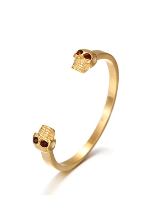 Gold Fashion Stainless Steel Skull Gemstone Bracelet
