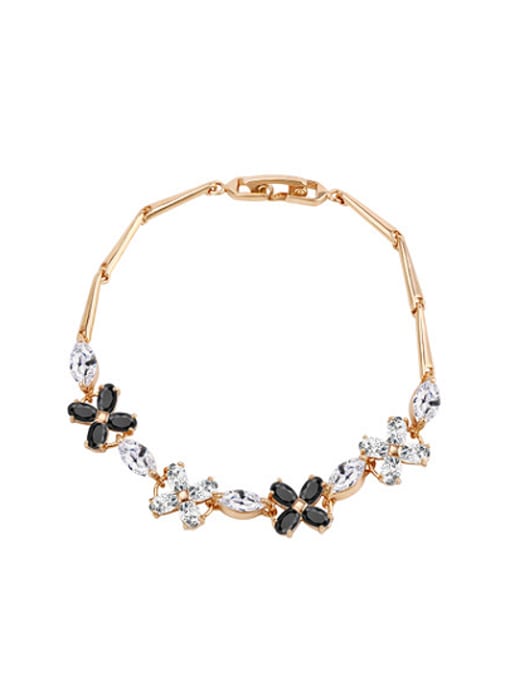 Black And White Copper Alloy 18K Gold Plated Simple style Flower Zircon Bracelet