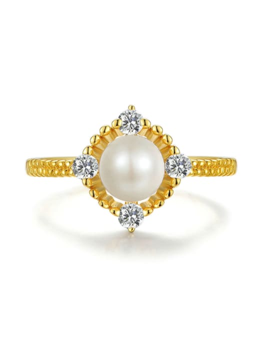 ZK Natural Freshwater Pearl 14K Gold Plated Adjustable Ring 0