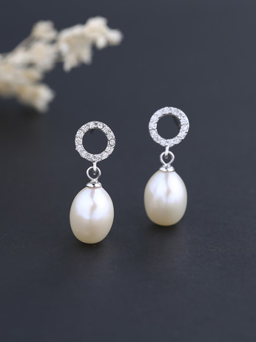 One Silver Fashion Water Drop Freshwater Pearl Tiny Hollow Round Stud Earrings 0