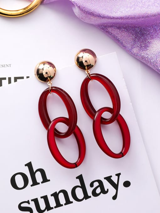 A red Alloy With 18k Gold Plated Fashion Stud Earrings