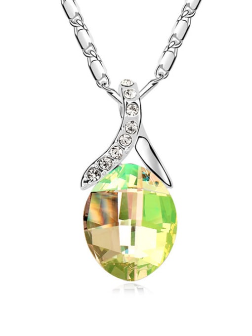 green Simple Oval austrian Crystal Platinum Plated Alloy Necklace