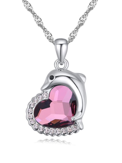 Purple Fashion Heart austrian Crystals Little Dolphin Alloy Necklace