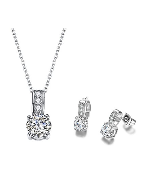 Platinum Copper 18K Gold Plated Fashion Zircon Round Two Pieces Jewelry Set