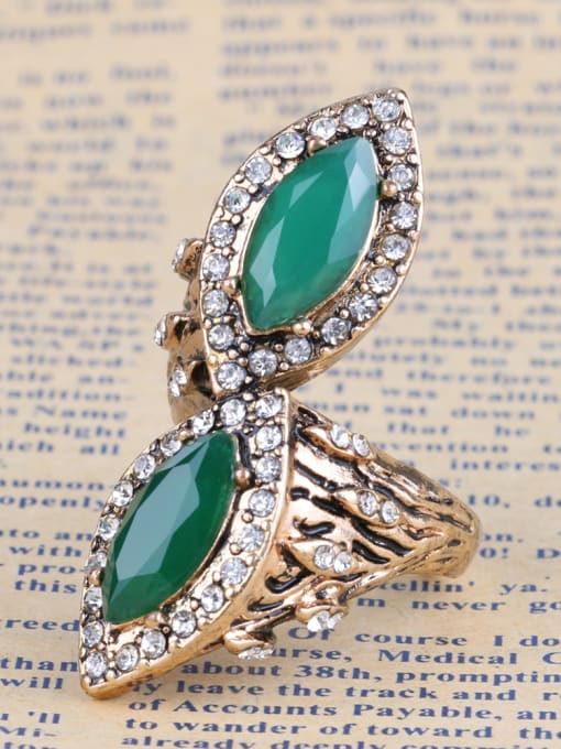 Green Personalized Retro style Gold Plated Oval Resin stones Ring