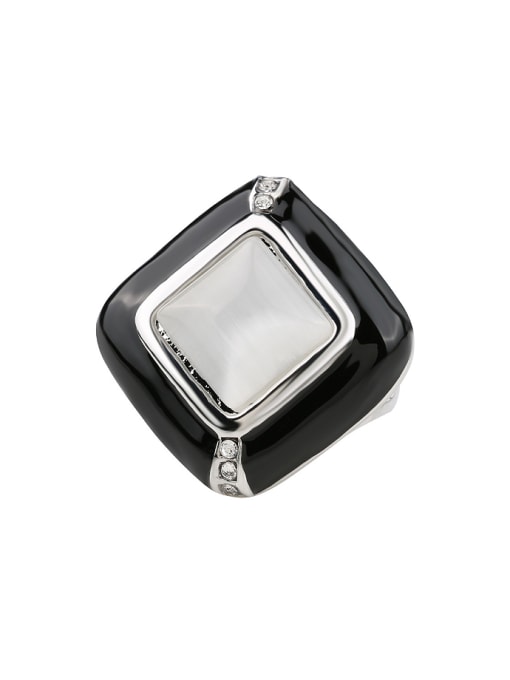 Gujin Personalized White Opal stone Black Enamel Alloy Ring 0