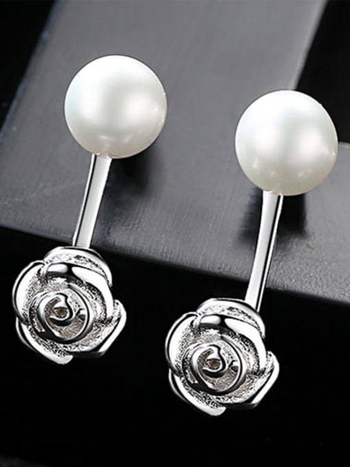 White Pure silver 7-7.5mm natural freshwater pearl flower studs