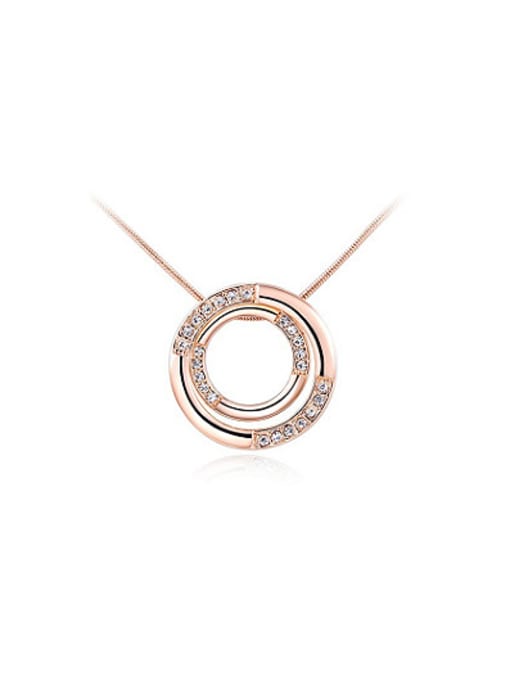 Rose Gold Temperament Double Round Shaped Austria Crystal Necklace