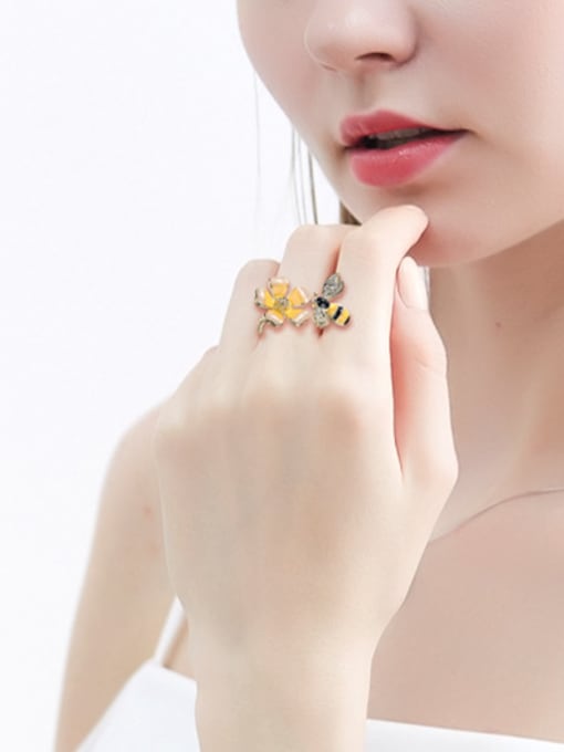 CEIDAI Personalized Little Bee Flower 925 Silver Opening Ring 1