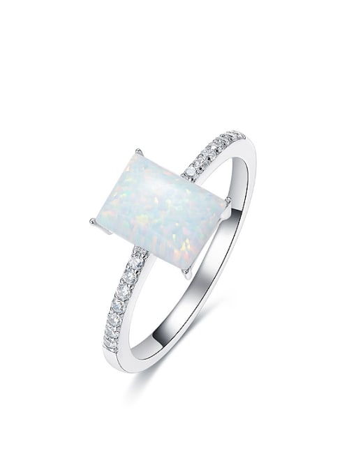 White Simple Rectangular Opal stone 925 Silver Ring